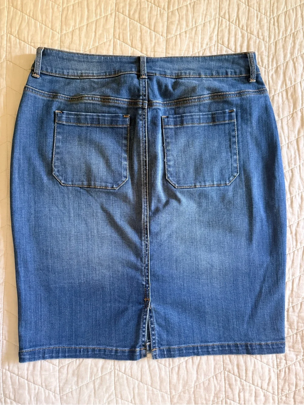Chico's Blue Denim Button-Front Pencil Skirt - Picture 2 of 4
